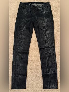 GRAY Saks Fifth Avenue Snake Print Skinny Jeans Black Coated Pants stretch 26